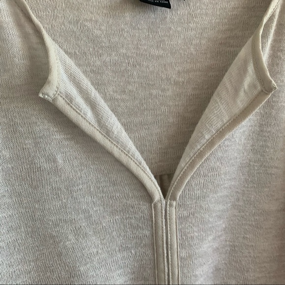 Sanctuary Knit Mixed Media Sweater V Neck Front Cut Neutral Minimalist Medium - Picture 6 of 12